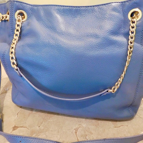 MICHAEL KORS Pebbled Leather Tote Bag, Light Blue with Gold Chain, Jet Set - Picture 2 of 11